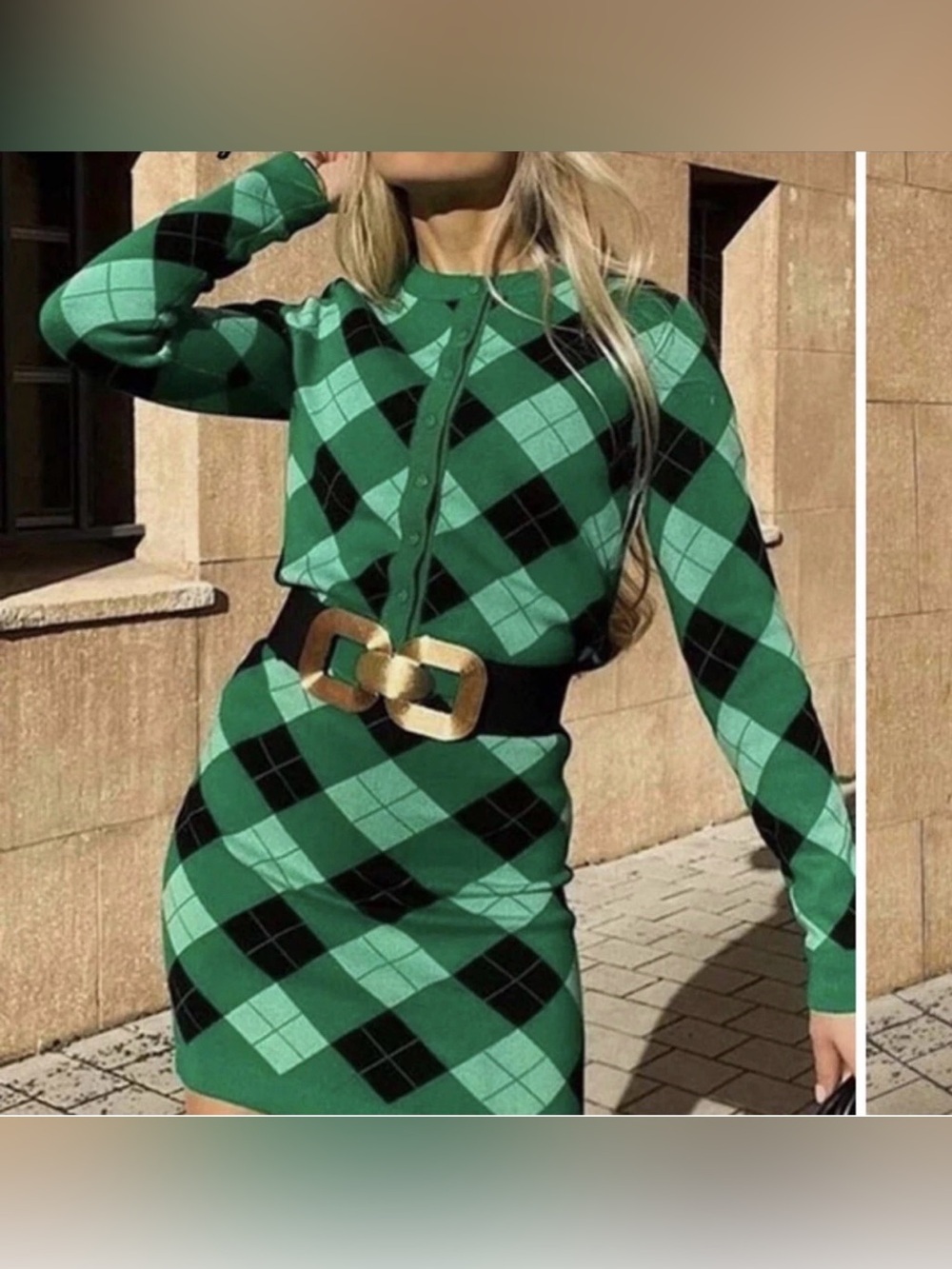 Zara Green and Mint Argyle Button Cardigan Medium